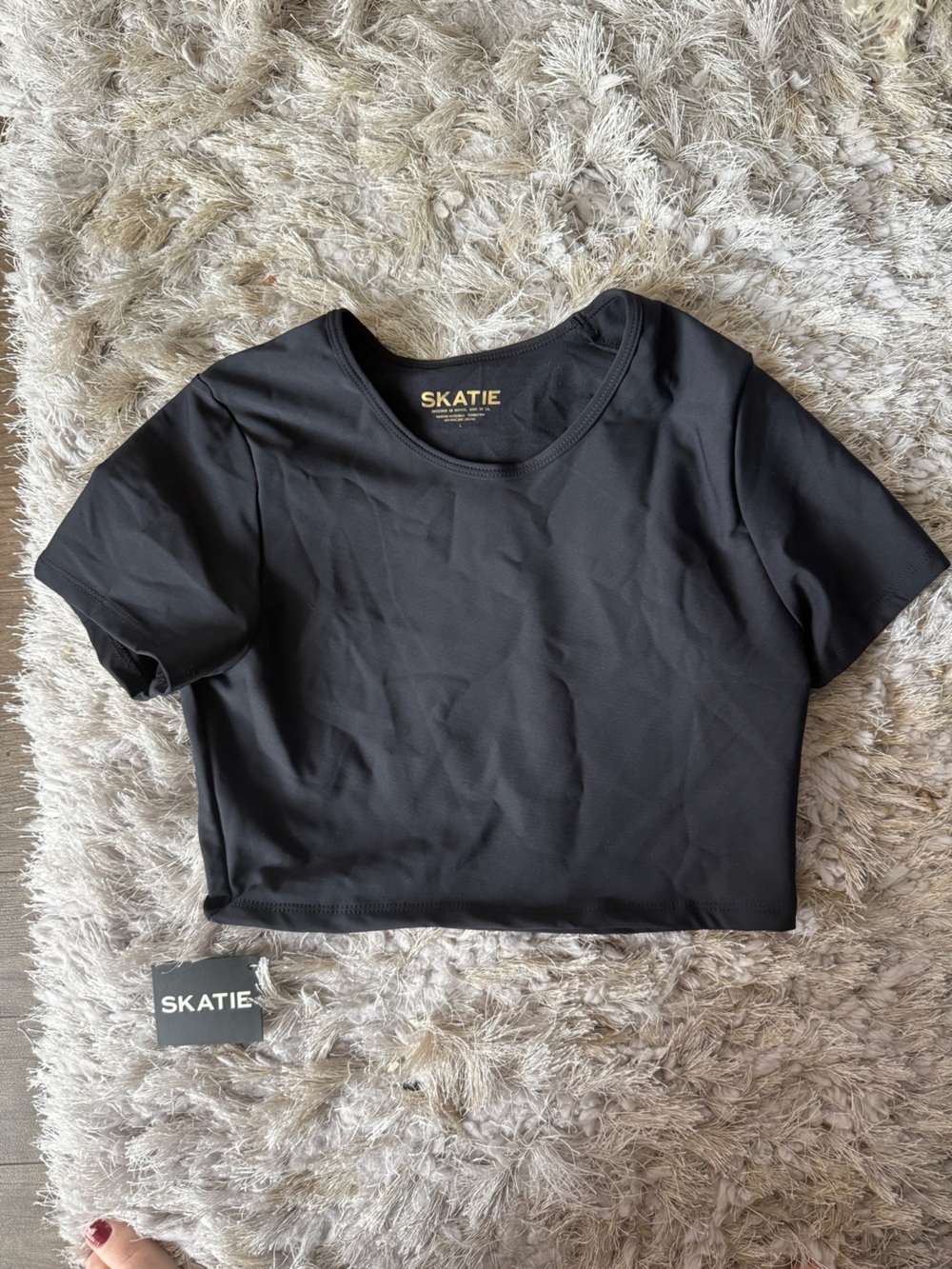 Skatie Black Athletic Crop Top with Gold Logo